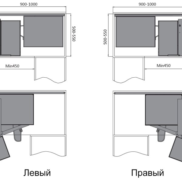 (30087) Волшебный уголок 45 (soft-closing) Unihopper (ЛЕВЫЙ) Полки ДСП СЕРЫЙ