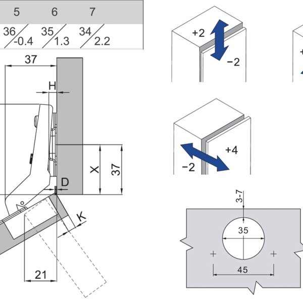 (31332) Петля угловая Unihopper 30* Two-Way H0 3D с довод. (+загл.чашки)
