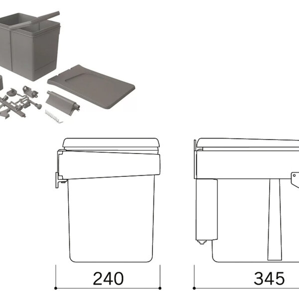 (24308) Ведро для мусора навесное прямоугольное Unionplast 15 л. пластиковое