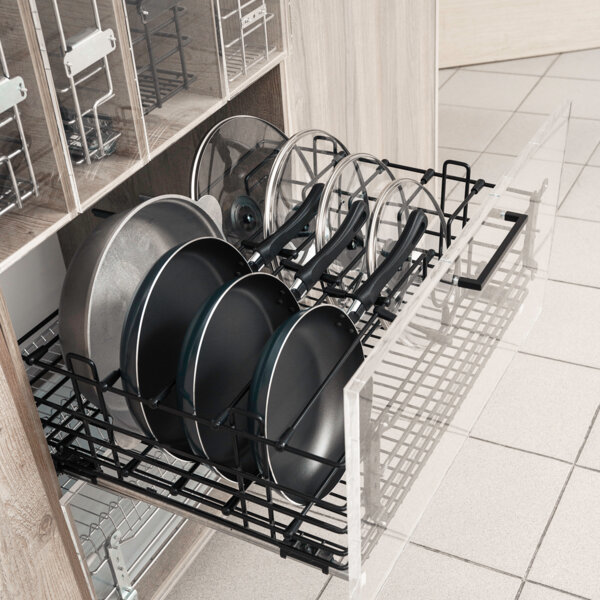 (15.30.03.4.1.1) Корзина выкатная GTV для хранения сковородок и крышек в нижнюю базу 600 (черный)