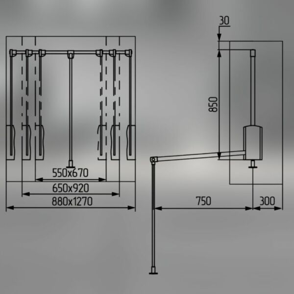 (15098) Пантограф для шкафа телескопический Unihopper Victora, 880-1270 мм