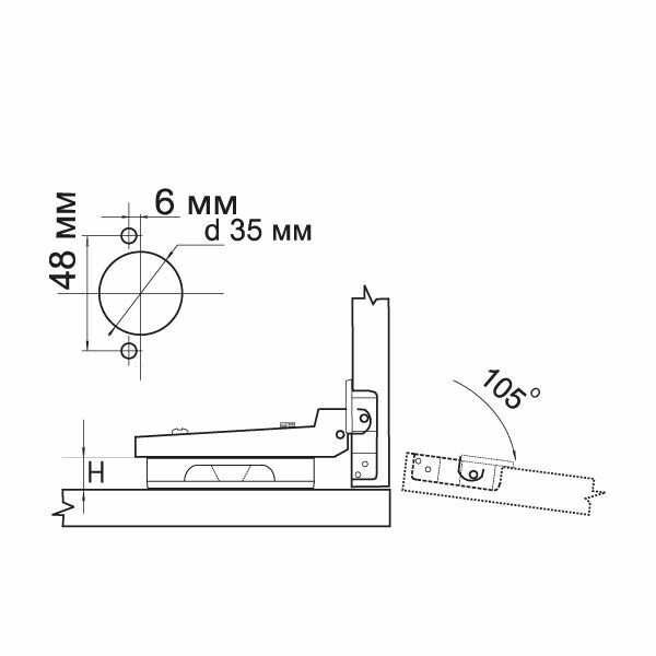 (8337) Петля полунакладная MF-201B,Slide-on