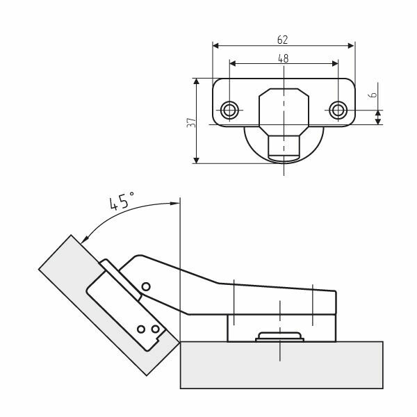 (10304) Петля MF Prima, Clip-on угловая 45* с доводчиком