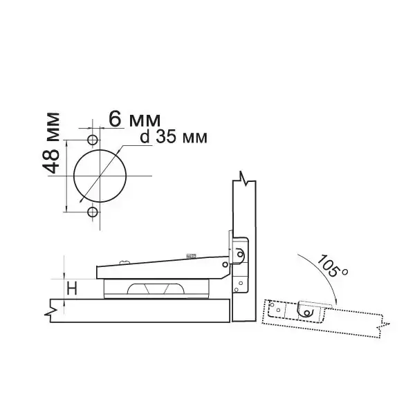 (8336) Петля накладная MF-201A, Slide on
